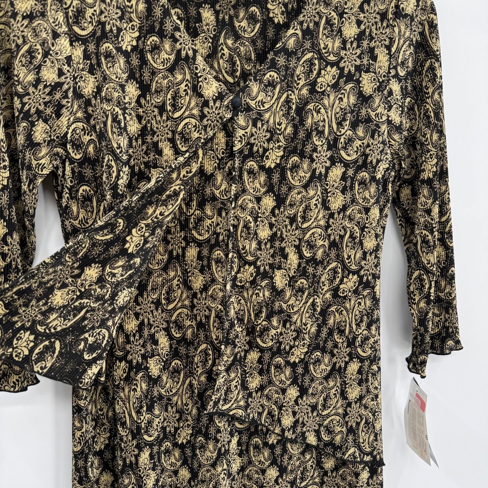 Connected Apparel Vtg Gold/Black Paisley Ribbed 3/4 Sleeve Dress Women's Sz 8P - Picture 3 of 12